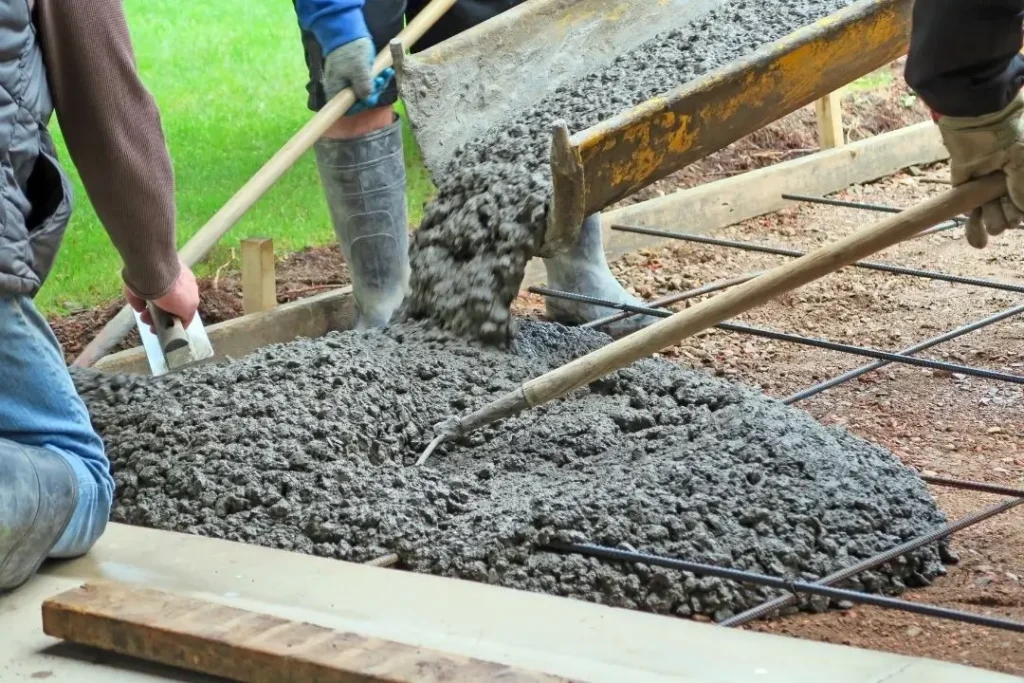 pouring concrete on a driveway